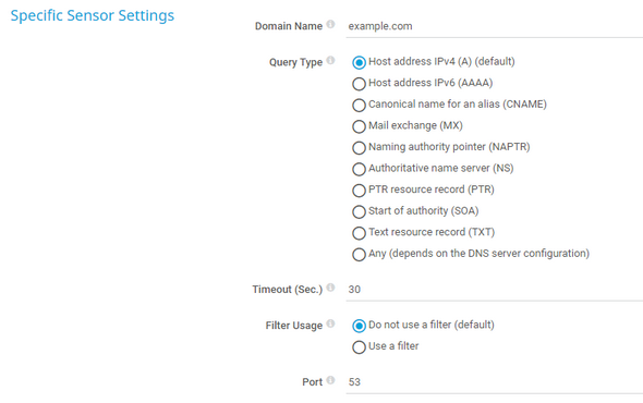 Specific Sensor Settings Specific Sensor Settings